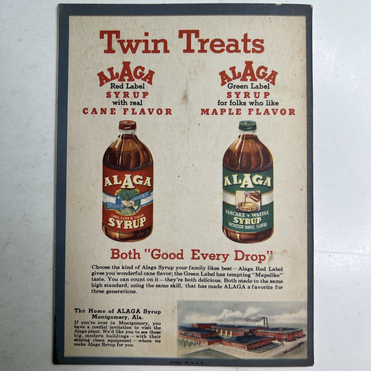 1949 Alaga Syrup Recipe Booklet Alabama Georgia Company History AL GA Montgomery