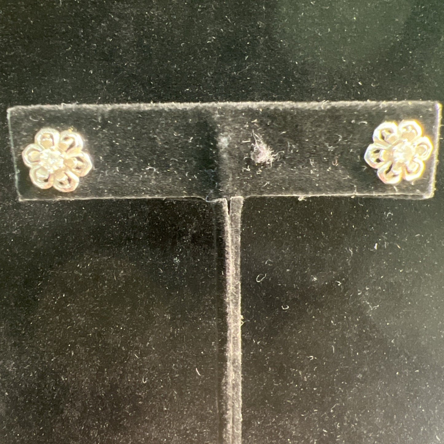 Vintage Floral Silver & Clear Stone Pierced Post Earrings