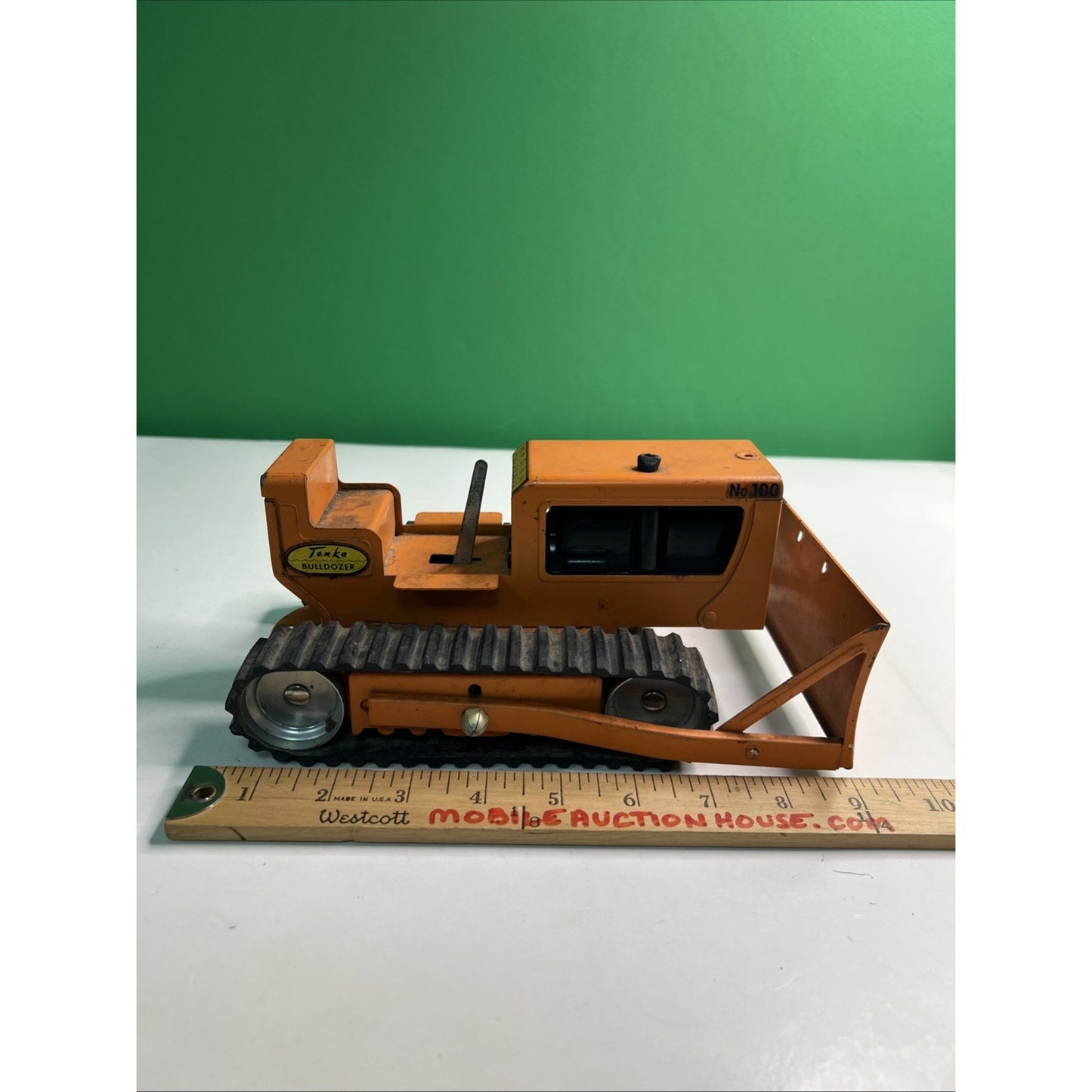 Vintage Orange 1960's Mighty Tonka Toys Bulldozer Pressed Steel Original No. 100