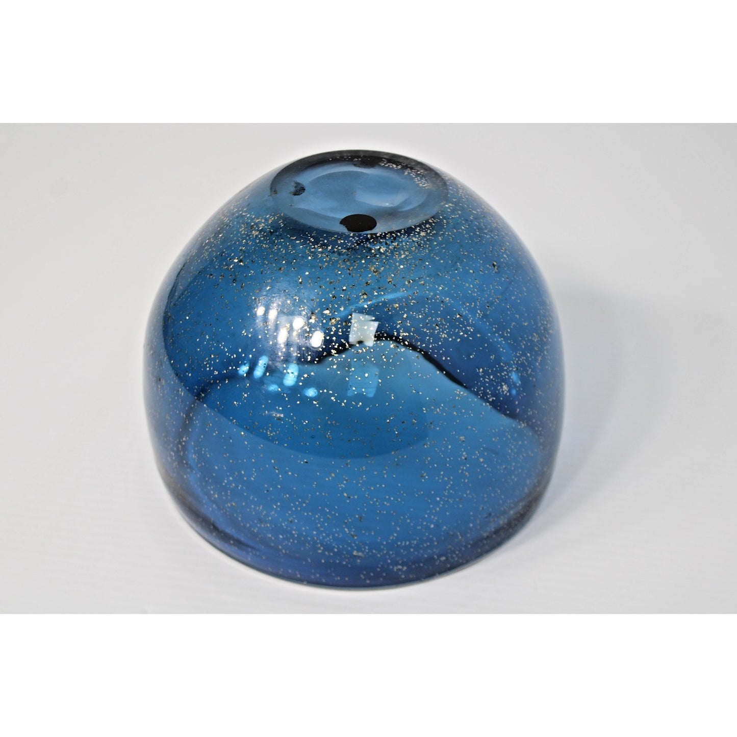 Vintage 60s Mod Blue Glass Vessel with Glitter Flake, Folded Rim Bowl- Gorgeous!