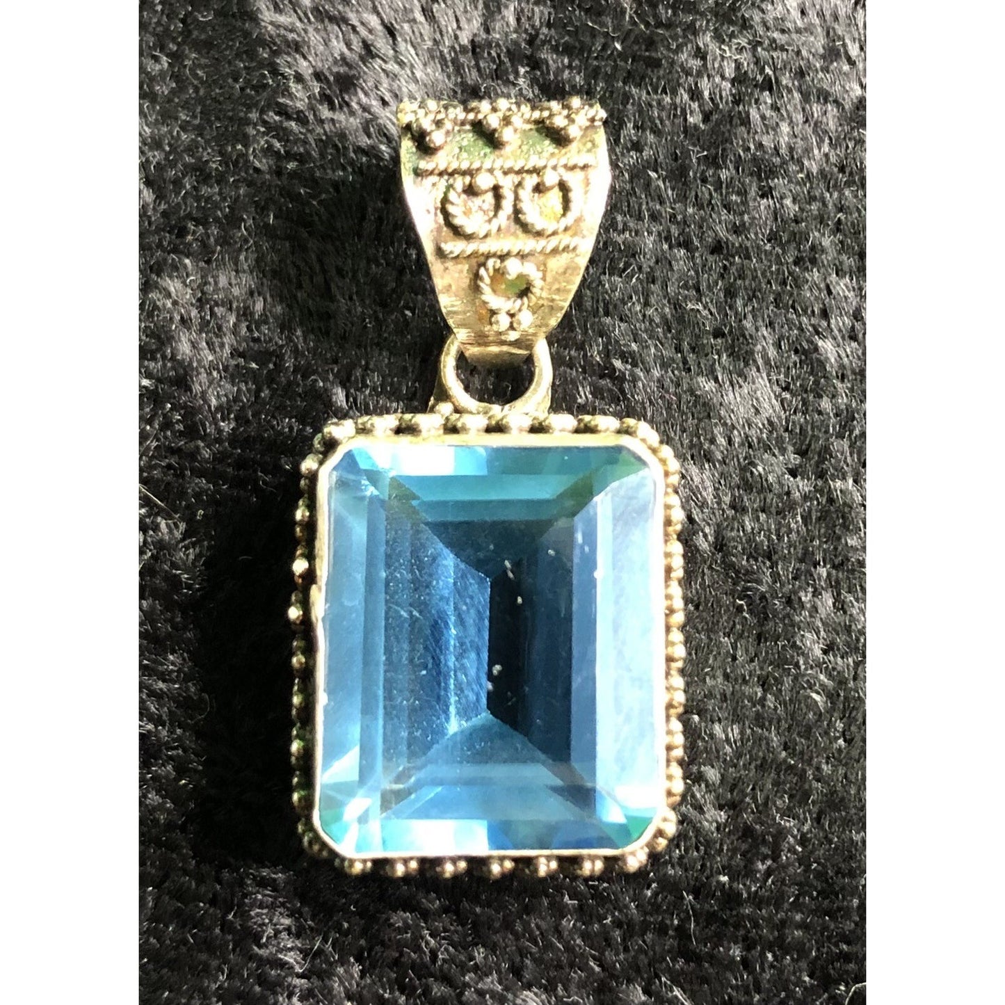 Vintage Blue Topaz Sterling Silver Pendant Filigree Setting 925