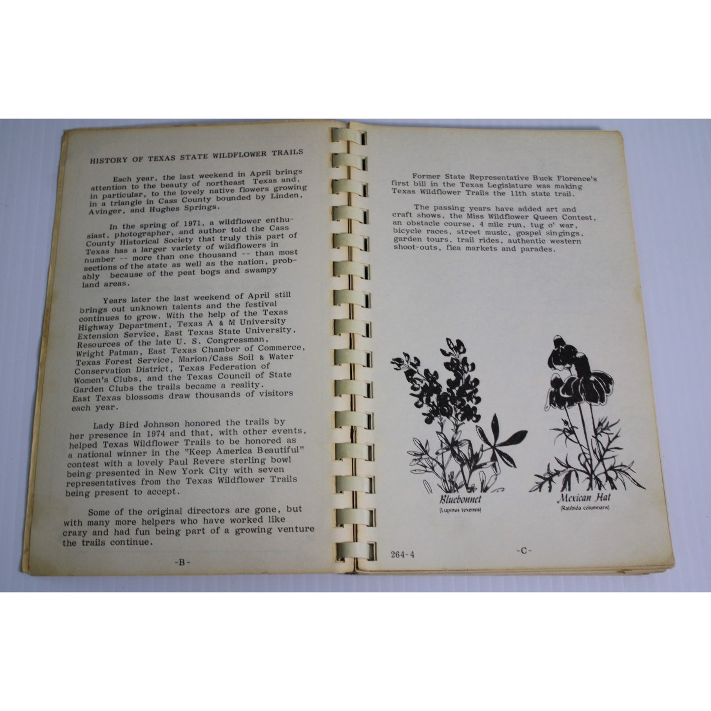 Vintage Avinger Wild Flower Trails Cookbook Cass East Texas Lady Bird Johnson TX