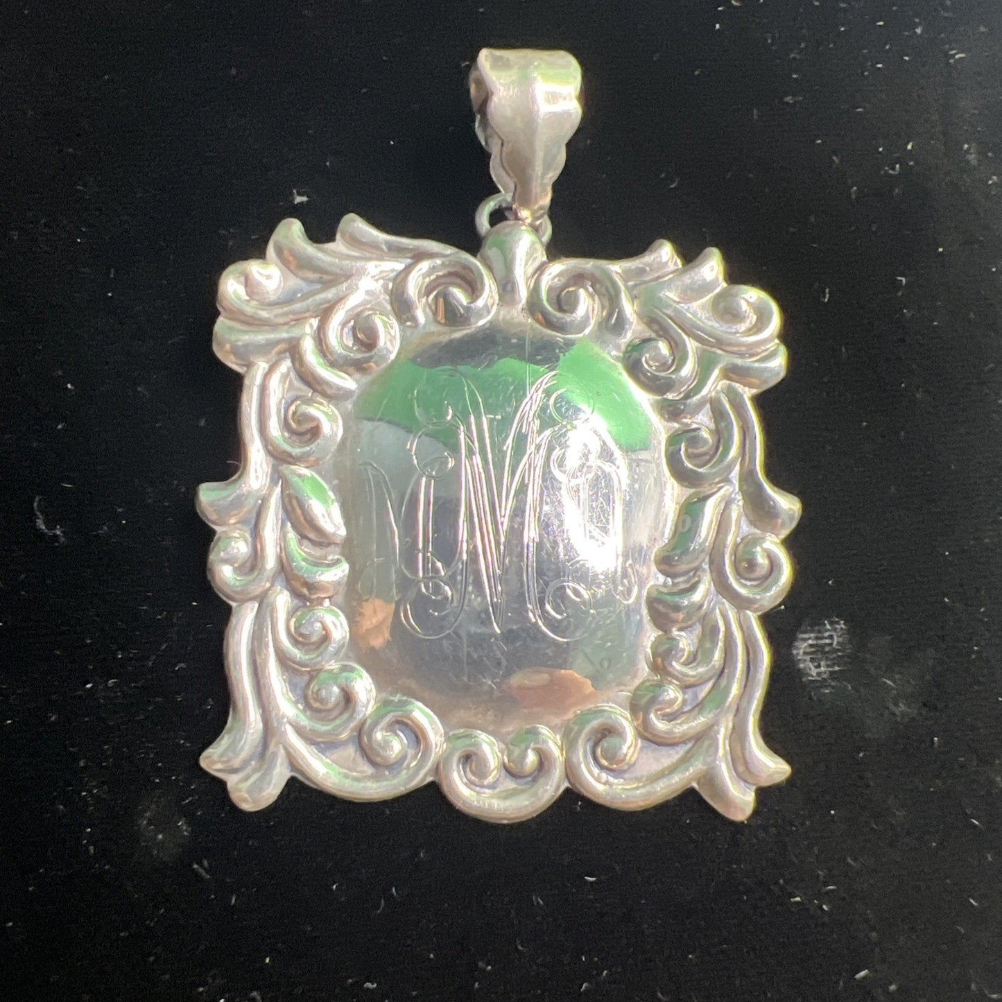 Vintage Sterling Silver Shield Medallion Pendant Monogrammed
