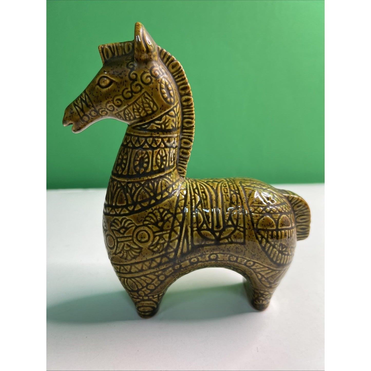 6.5” Mid Century Bitossi Style Glazed Ceramic Horse Signed By Artist