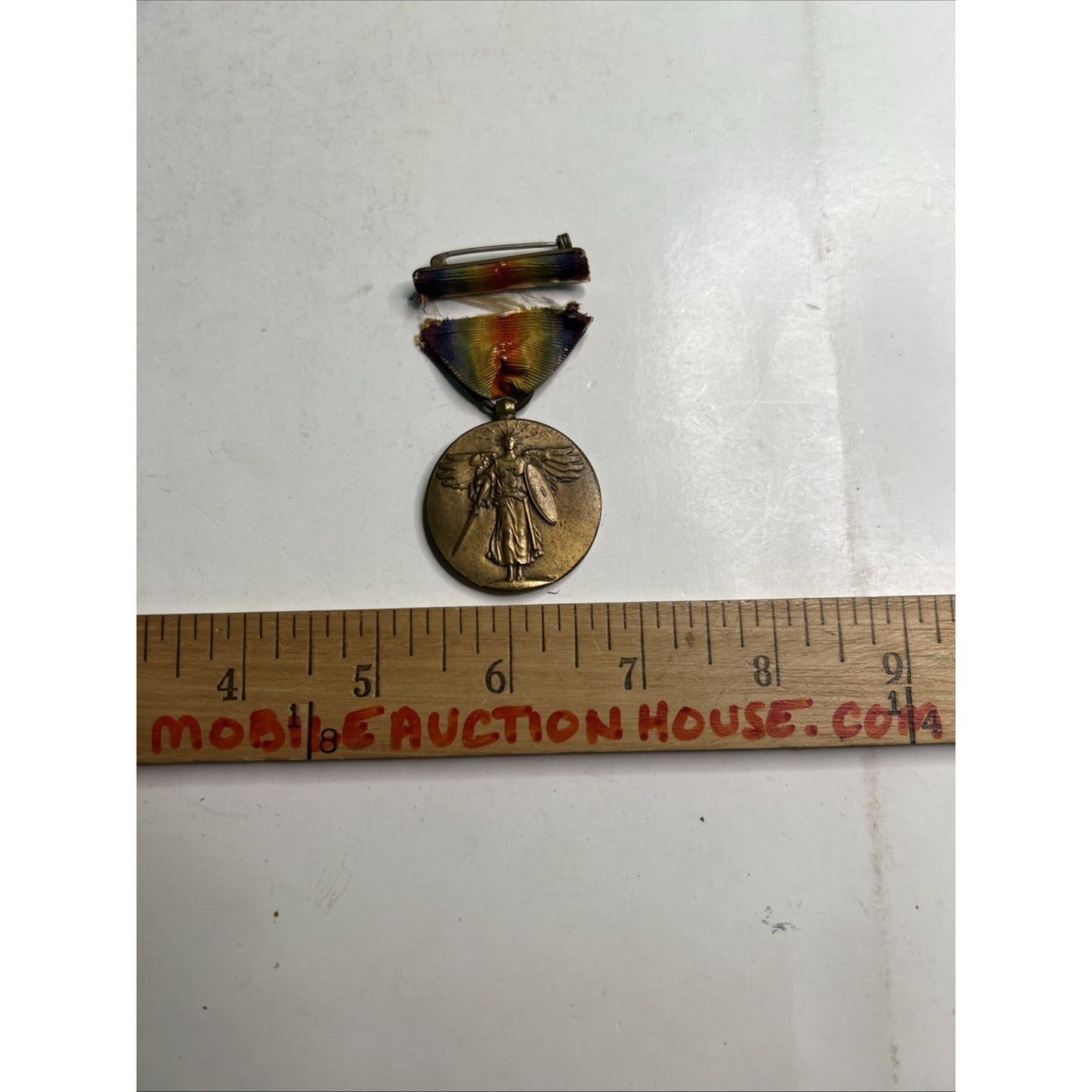 WW1 US Victory Medal Ribbon Pin "The Great War for Civilization" Original As Is