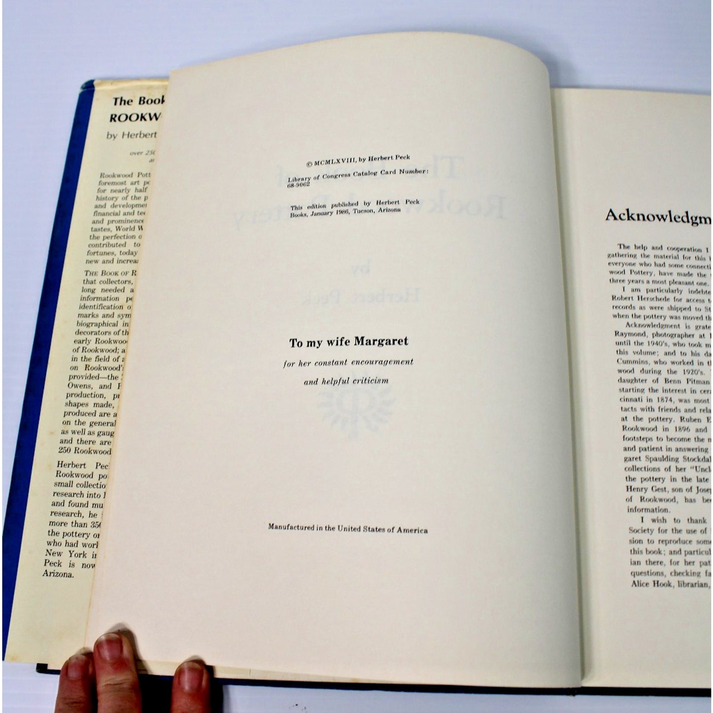 The Book of Rookwood Pottery- Herbert Peck, 1968 HC/DJ w/ 250+ Illustrations