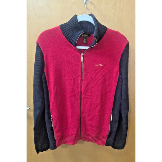 Lauren Ralph Lauren Equestrian Color-block Zip Cardigan Red Black Large LRL