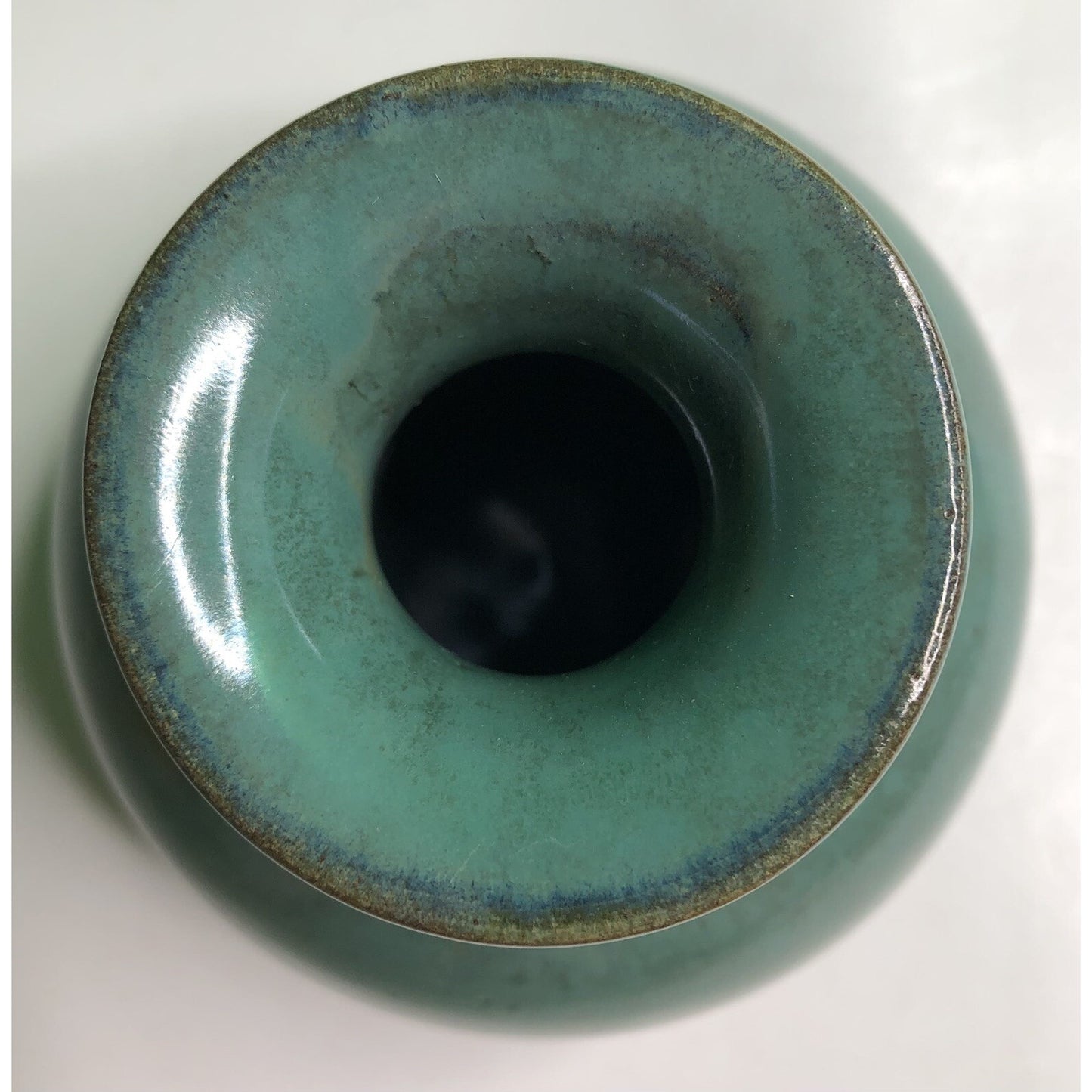 Vintage W. J. GORDY Pottery VASE Hand Made Thrown Green Glaze Verdi Gris Clay