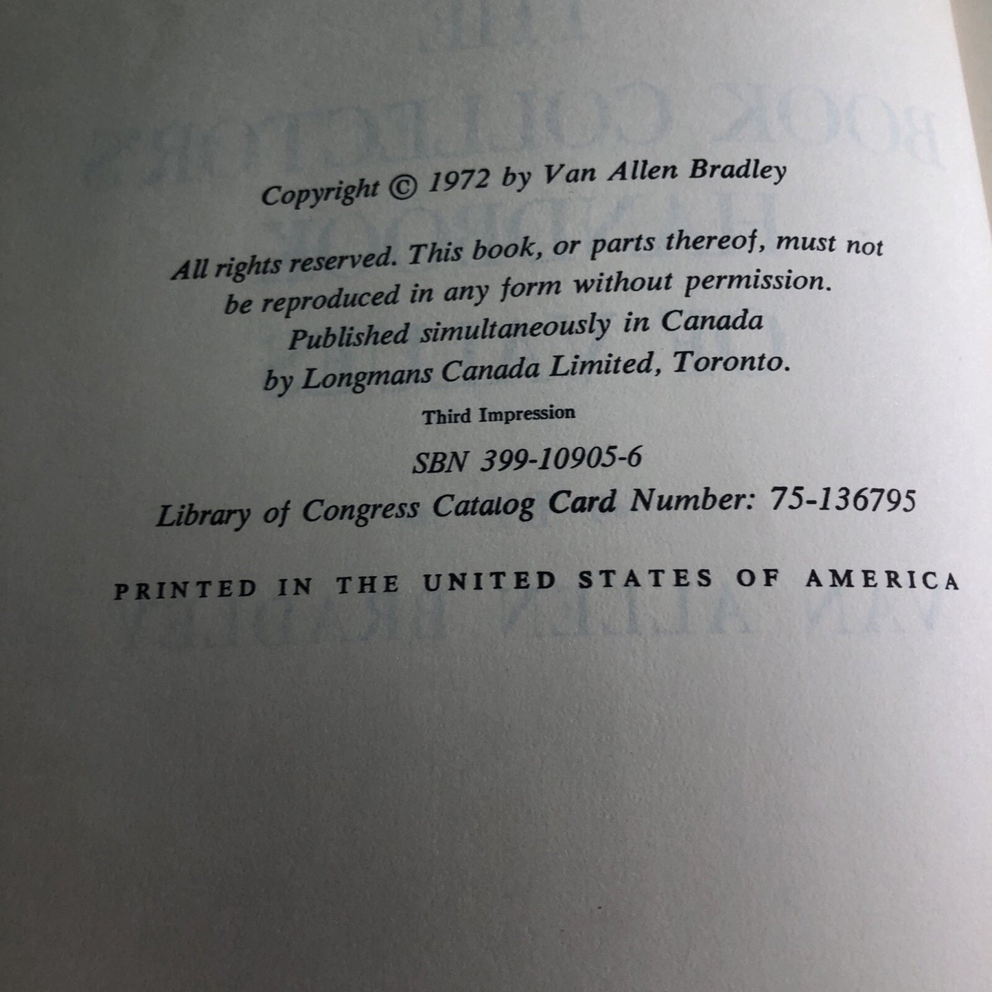 Van Allen Bradley THE BOOK COLLECTOR'S HANDBOOK OF VALUES 1972 HC DJ