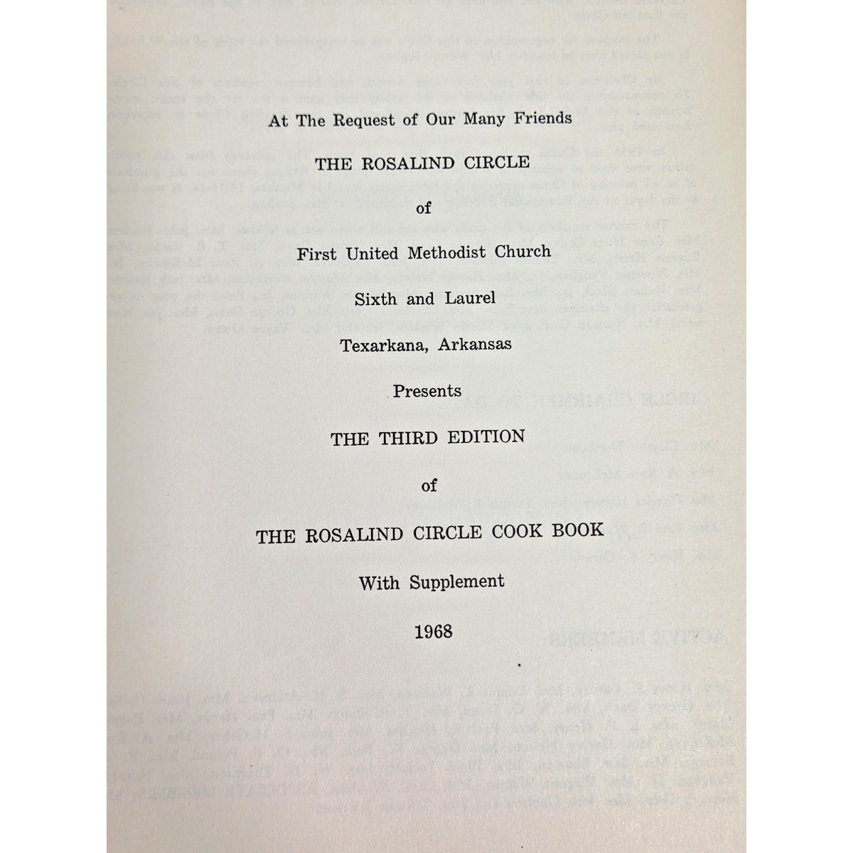 Vintage 1968 Rosalind Circle Texarkana AR Church Cookbook 3rd Edition