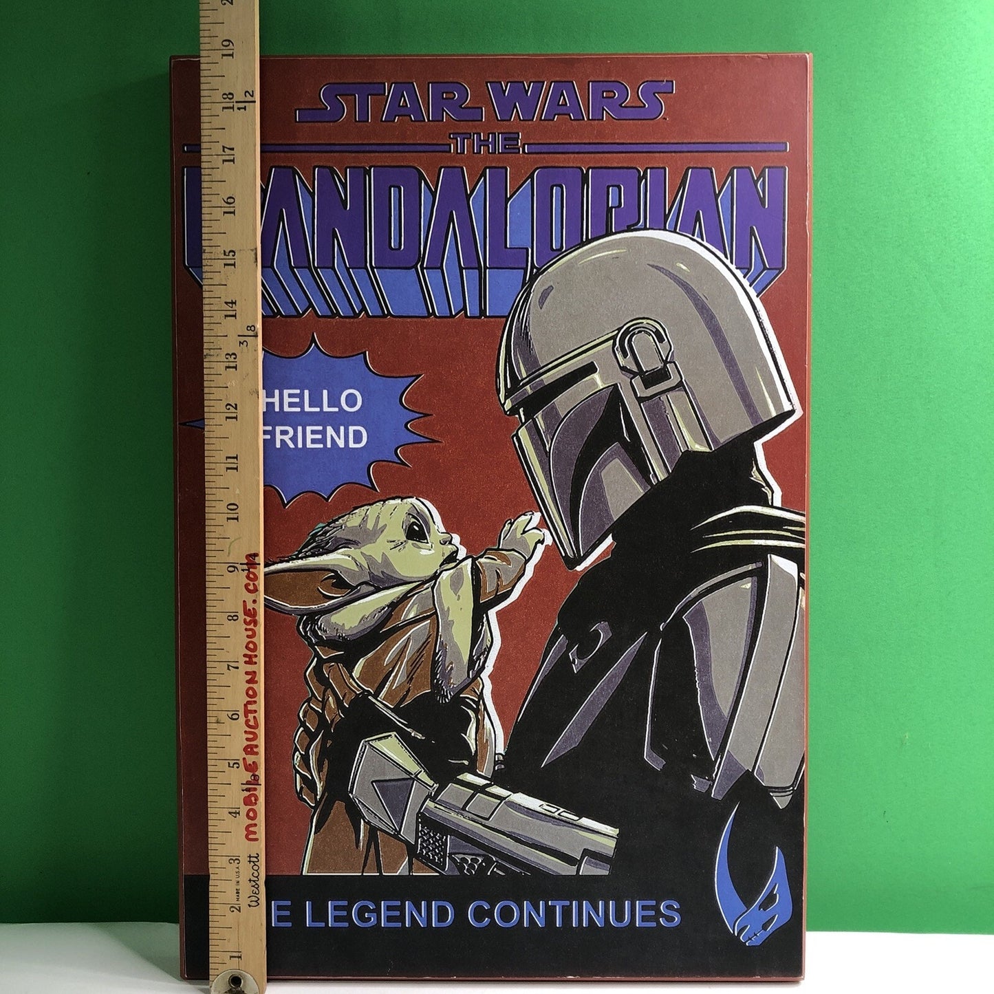 Star Wars Mandalorian Hello Friend 19" x 13" Wooden Wall Art Boba Fett Yoda