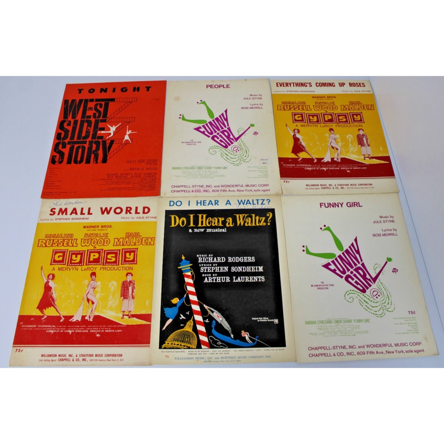6 Pc. Vintage Broadway Sheet Music- Sondheim, Rodgers, Merrill, Bernstein, Styne