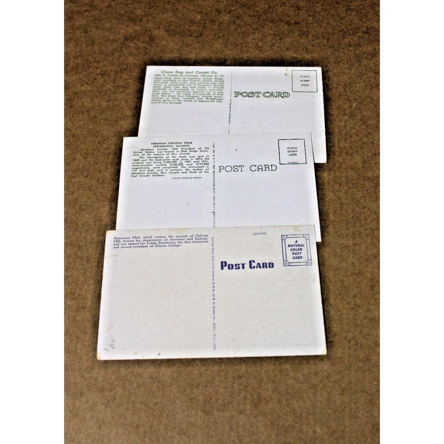 3 Vintage Travel Souvenir Postcards from Illinois, Unposted