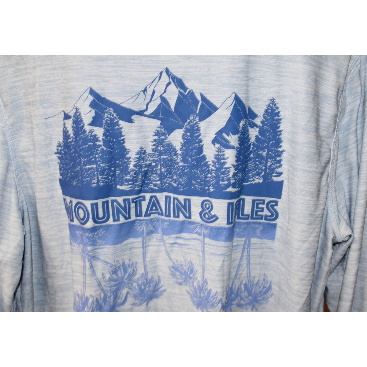 Mountain and Isles Men's Large Blue Heather Performance Graphic LS T-Shirt