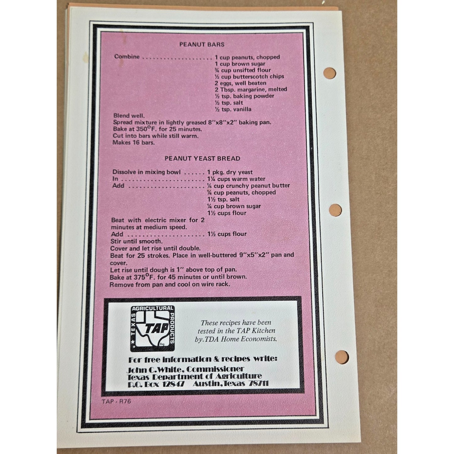 Vintage 1970s Texas Agriculture (TAP) Recipe Cards - Set of 6 - Texana Ephemera