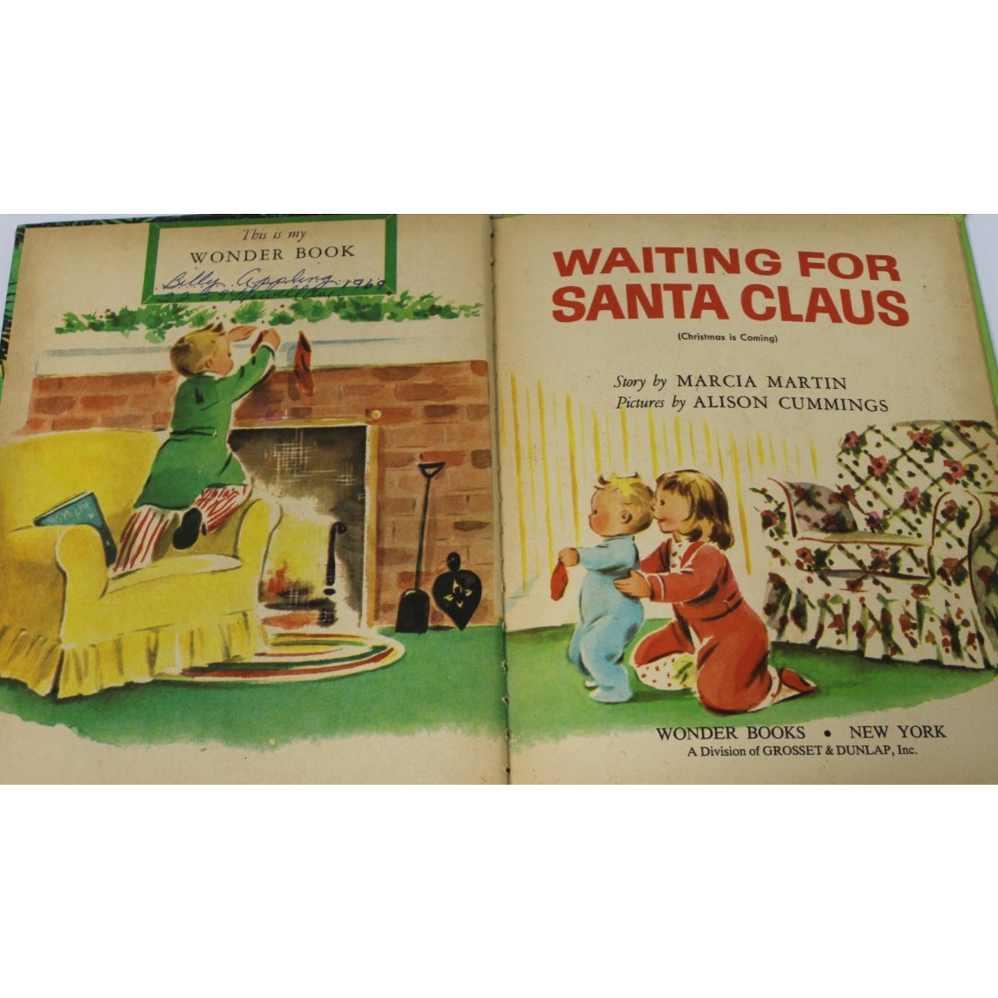 1952 Waiting for Santa Claus- Marcia Martin, 1st Edition Wonder Book, Christmas