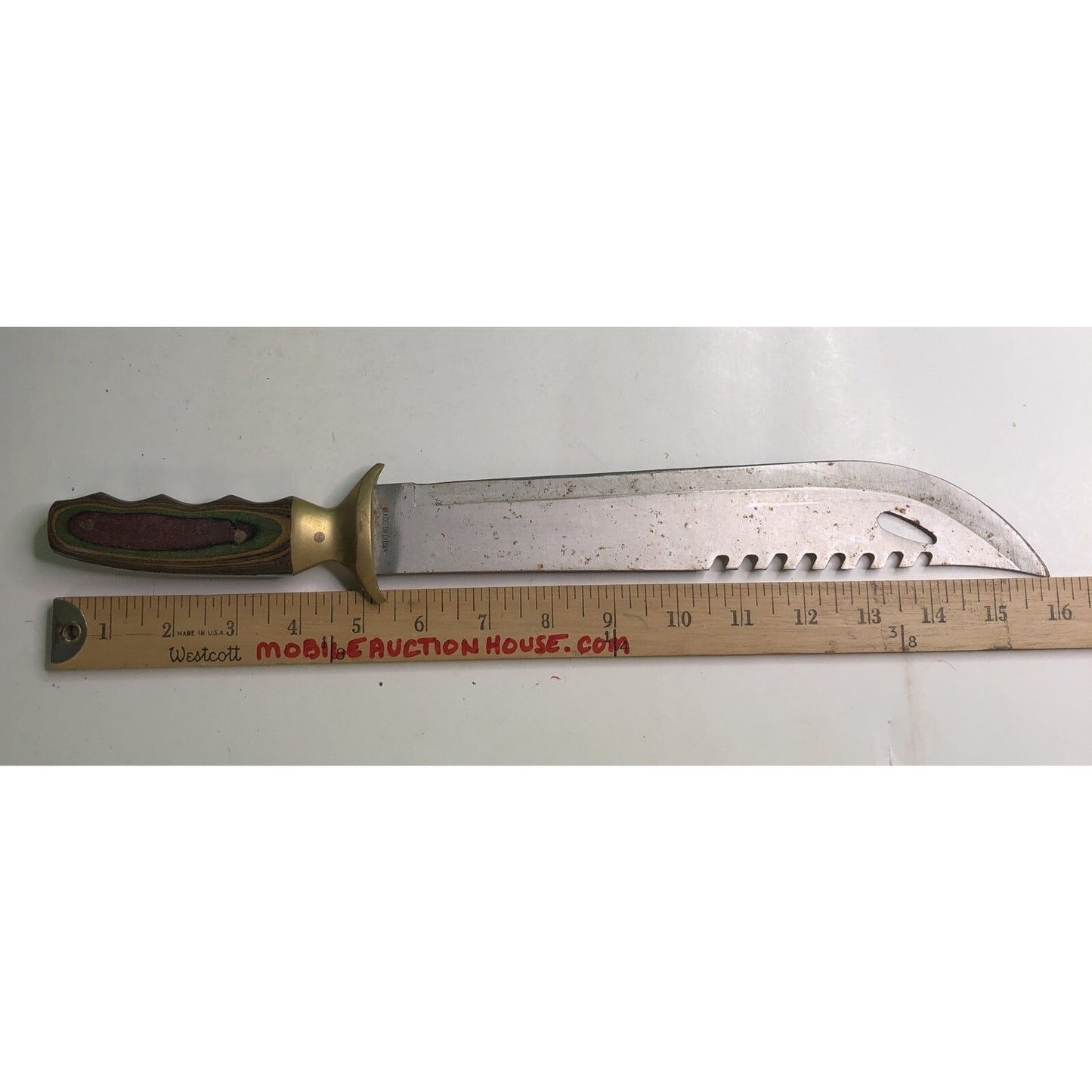 Stainless Steel Blade Brass Handle Bowie Collectible Knife Full Tang 16 In Long