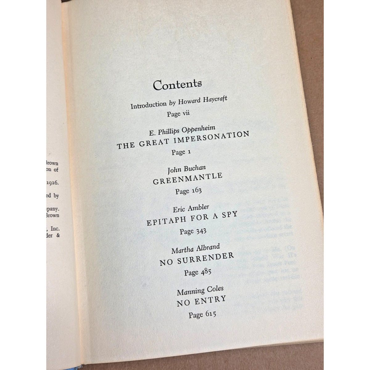 1962 Five Spy Novels Anthology - Haycraft Selection: Buchan, Ambler & More