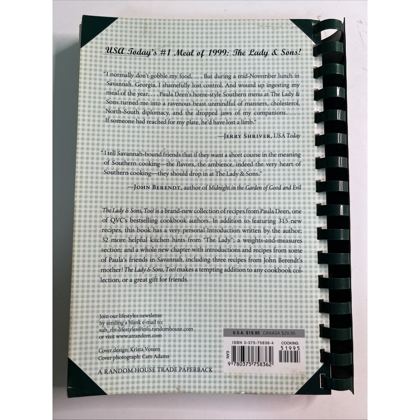 The Lady & Sons, Too! Paula Deen Cookbook Savannah Recipes Comb Bound 2000