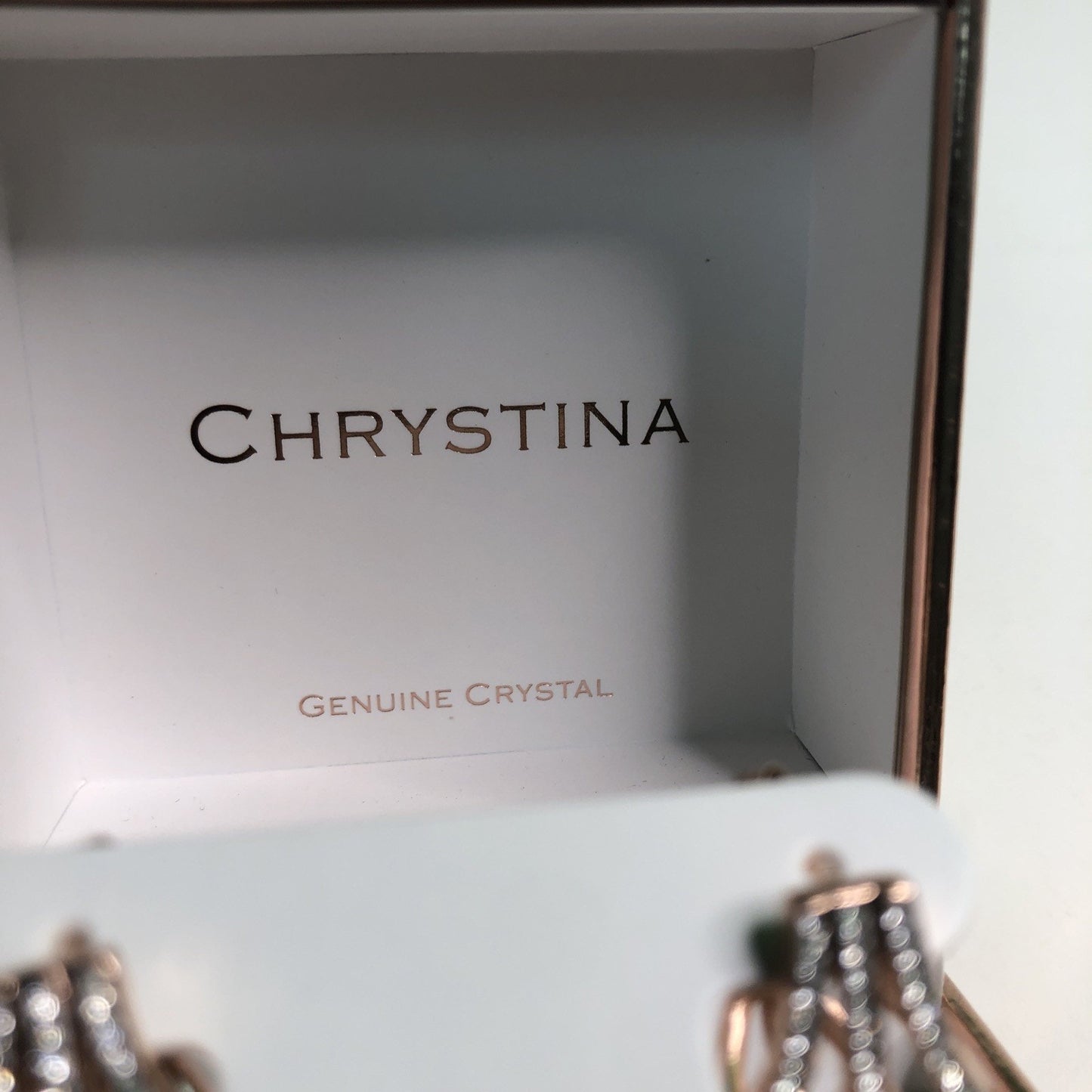 Chrystina Genuine Crystal Earrings New in Box Sparkly Dressy Rose Gold Tone