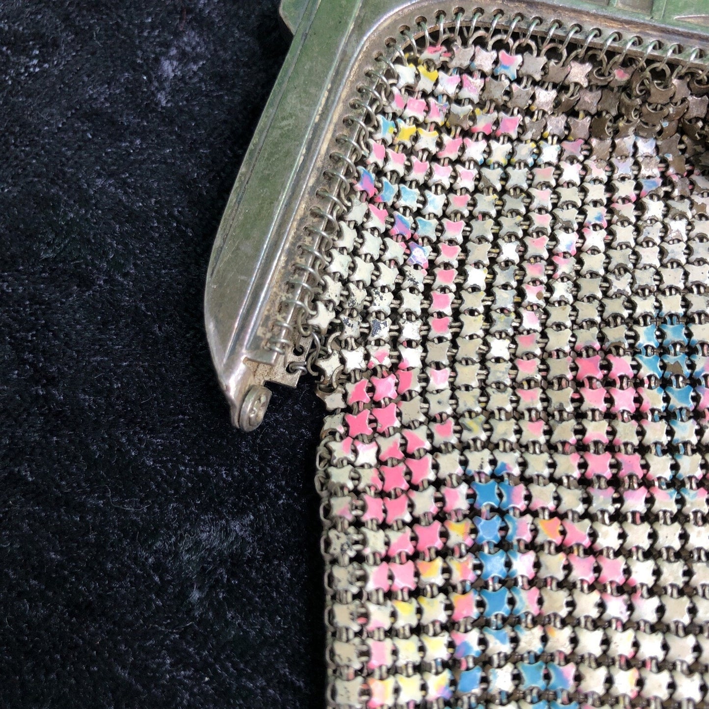 Vintage Antique Whiting & Davis Mesh Enameled Purse Deco Nouveau Imperfect