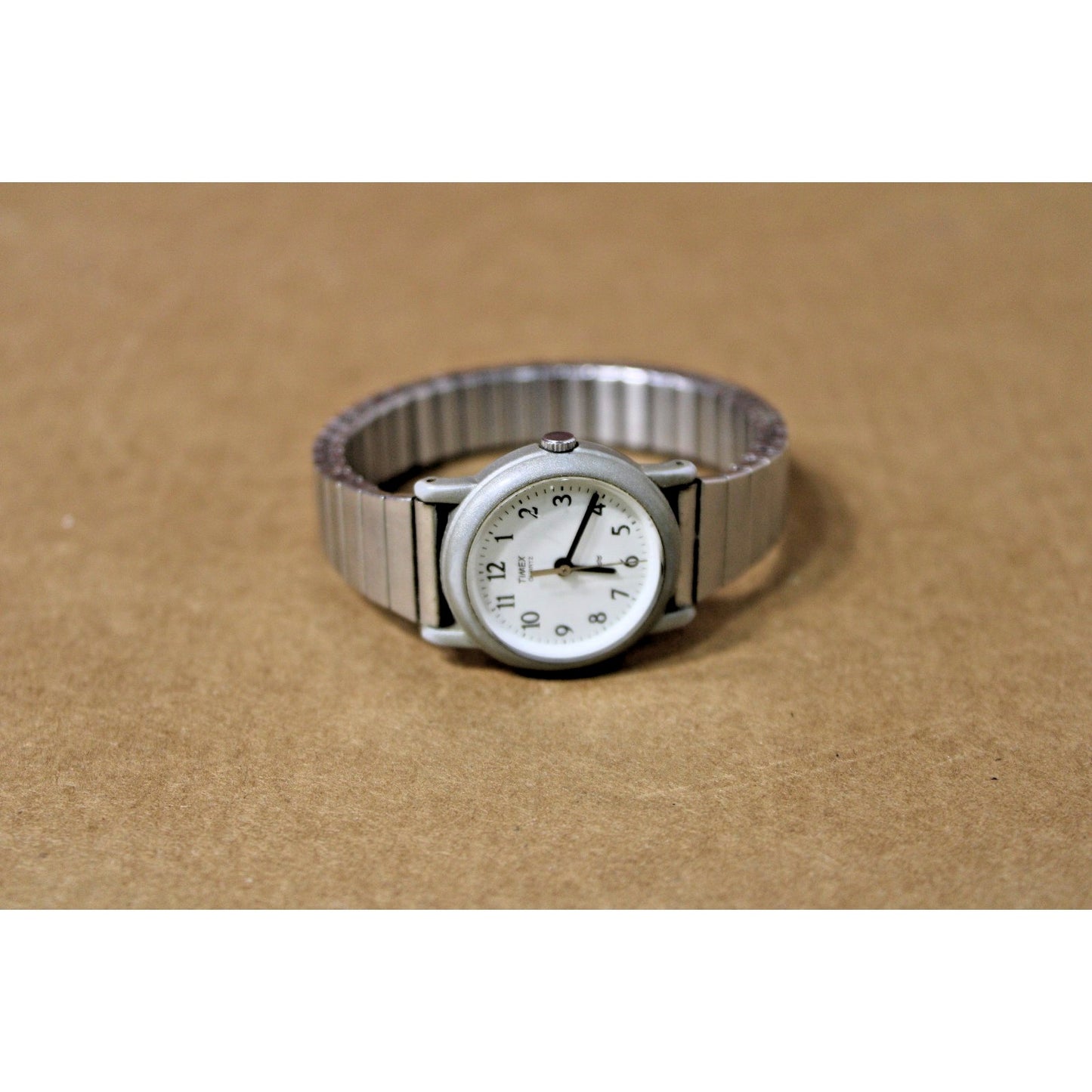 Vintage Clean Timex Woman's Watch White Dial Silver Tone Band Quartz
