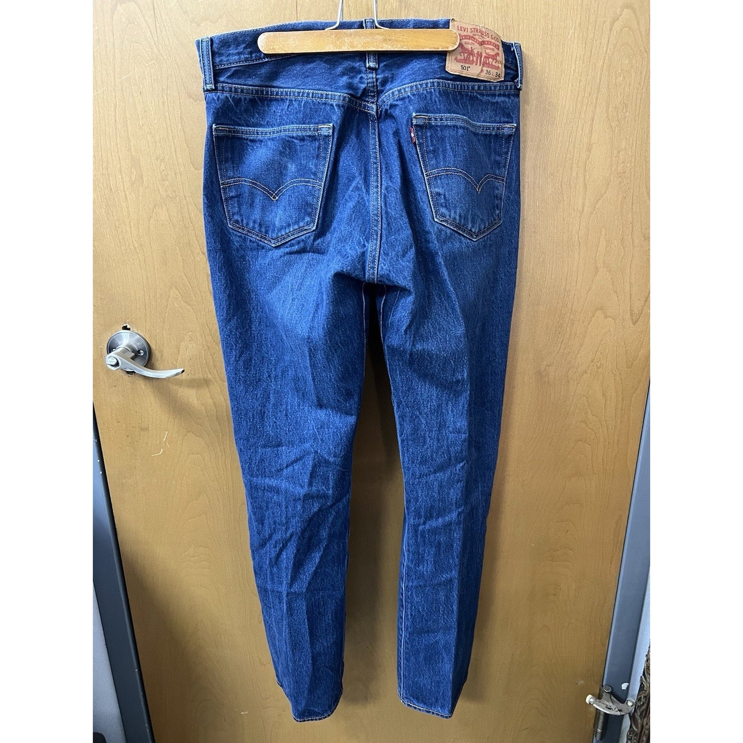 Levis Original 501 Button Fly Straight Leg Blue Denim Jeans Mens 36x34