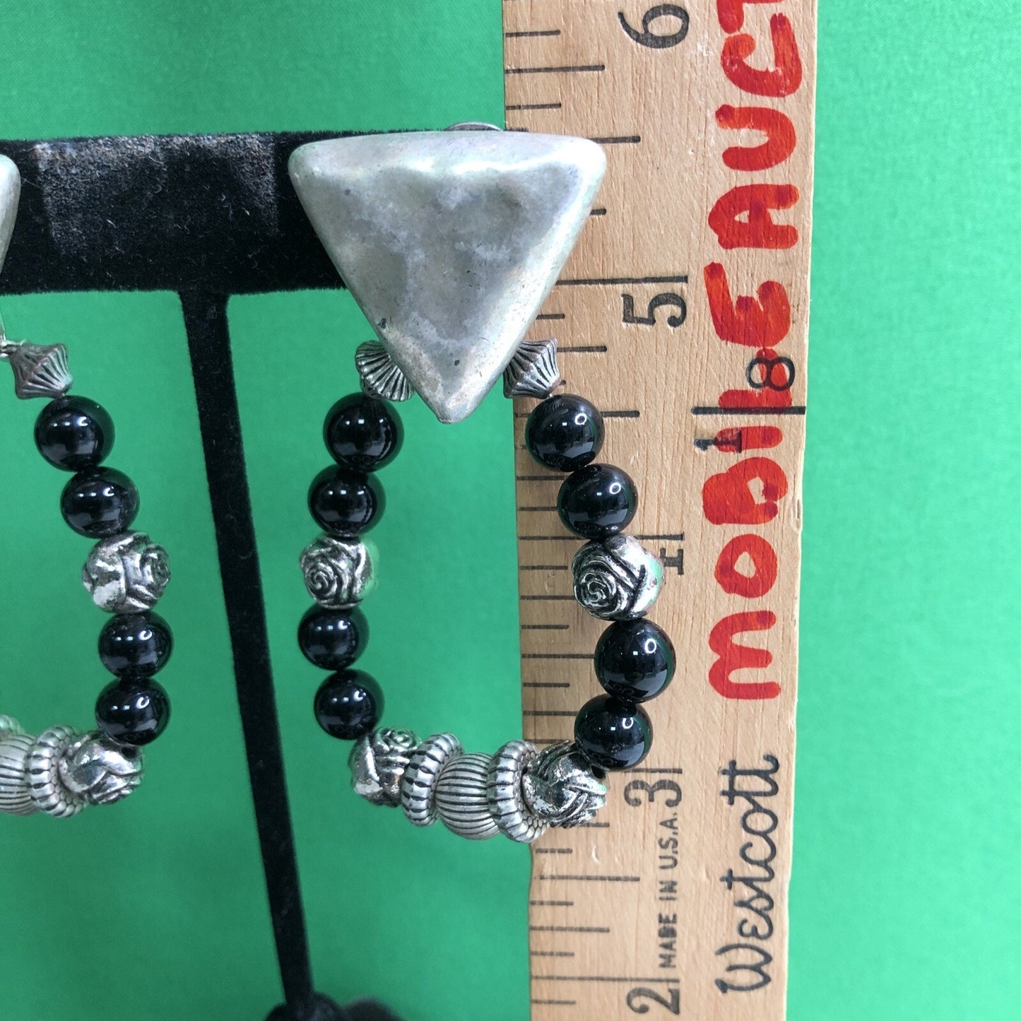 Vintage Mexican Silver Style Pierced EARRINGS w/ Interchangeable Beaded Dangles