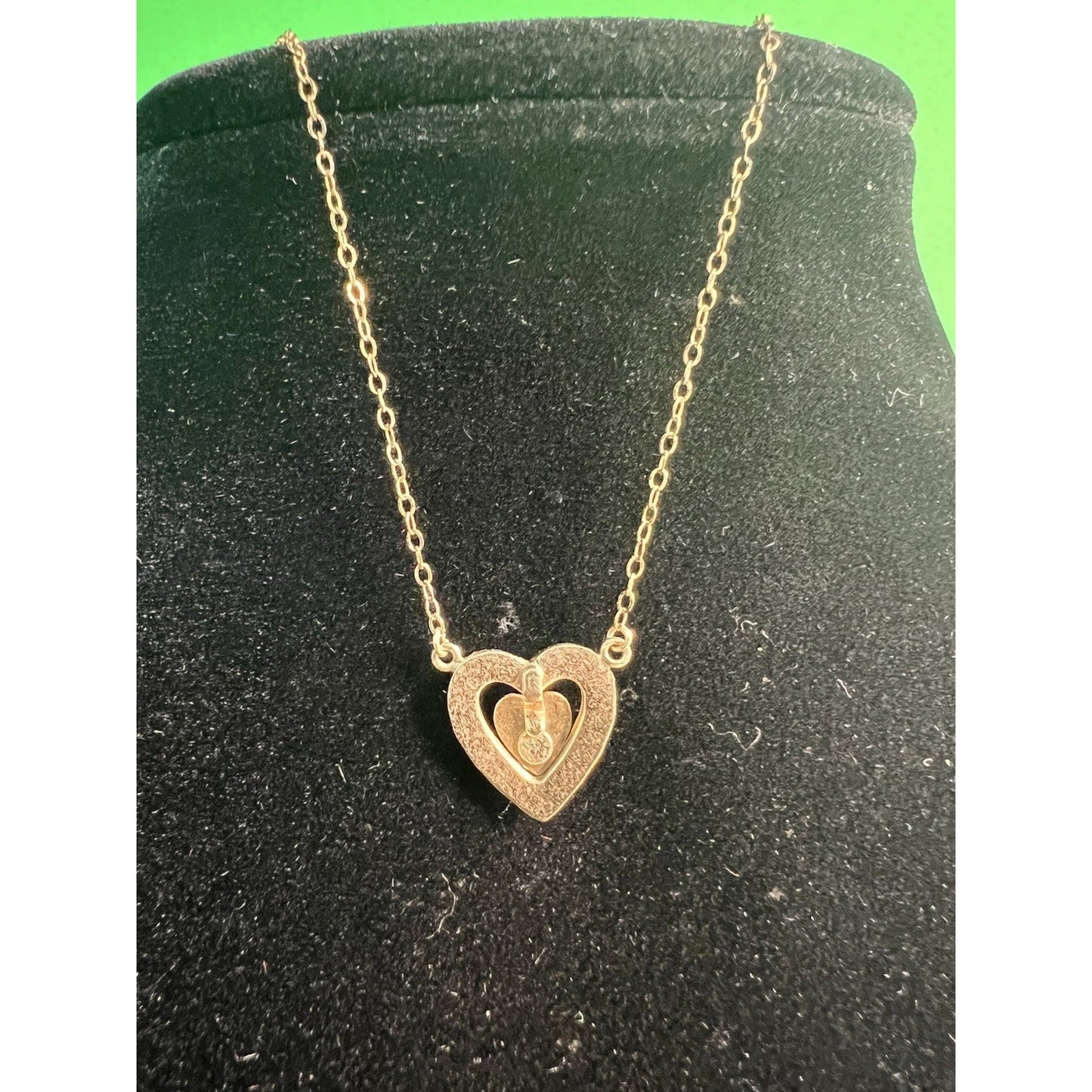 Vintage 14K Gold Filled Hearts With Clear Stones Necklace & Earrings Boxed Set