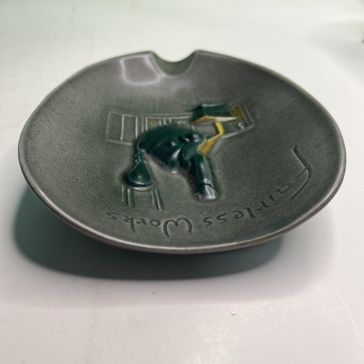 Midcentury Glazed Ceramic Ashtray “Fairless Works” - US Steel Pennsbury Pottery