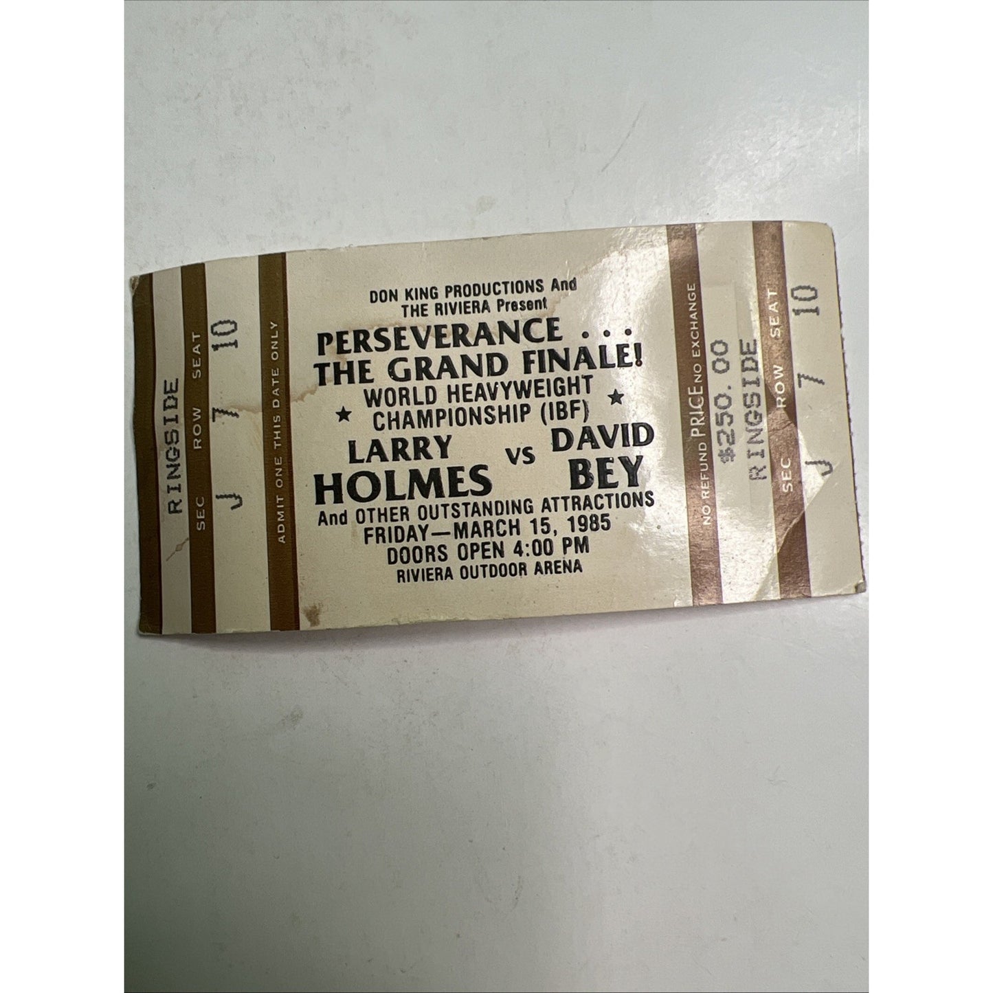 1985 Larry Holmes vs David Bey Heavyweight Boxing Event Ticket Riviera Don King