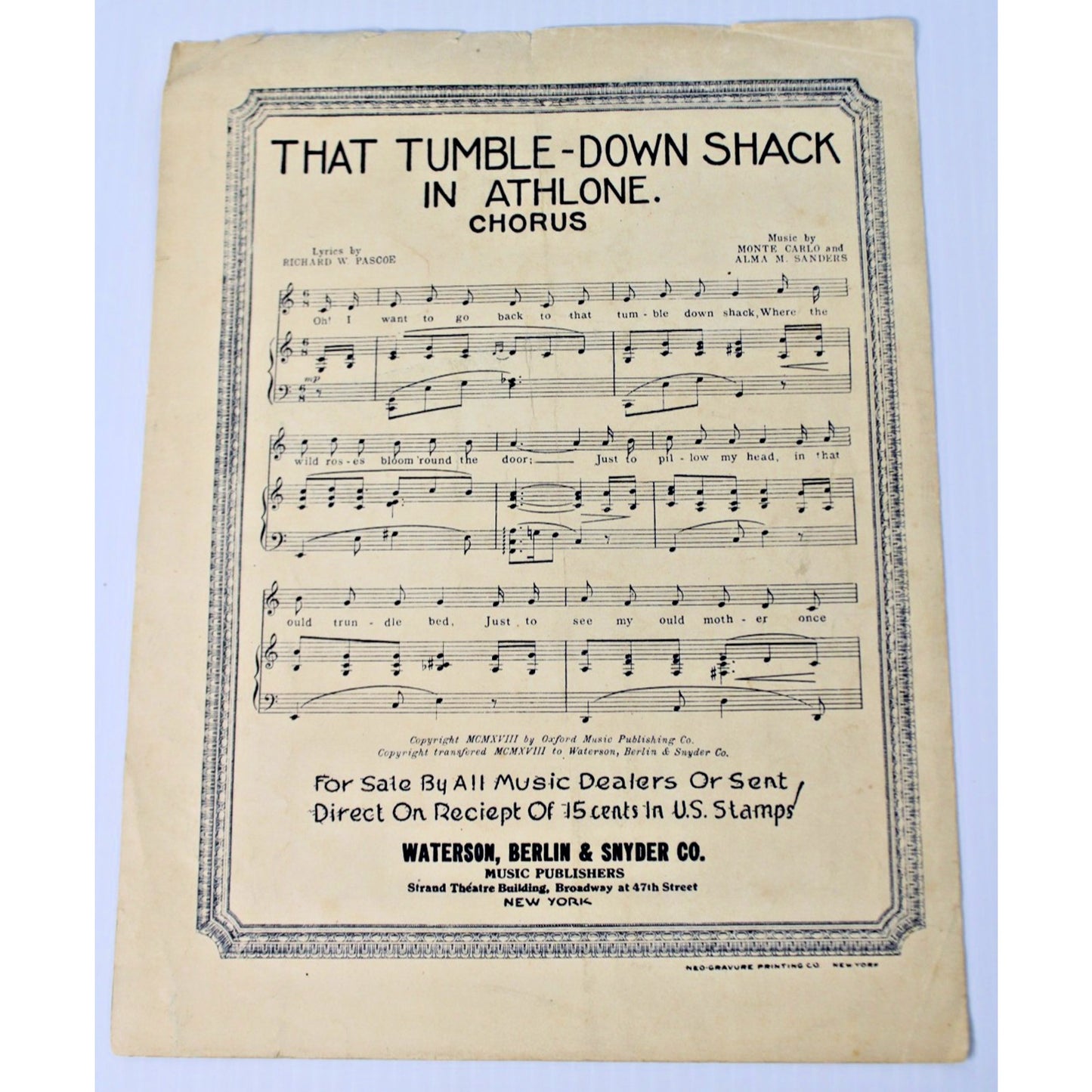 Antique 1919 WWI Sheet Music- How Ya Gonna Keep "Em Down On The Farm