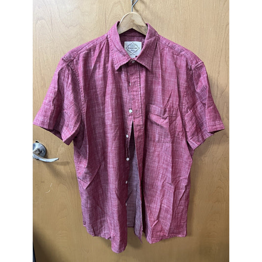 St Johns Bay Mens XL Red No Tuck Short Sleeve 100% Cotton Button Down Shirt