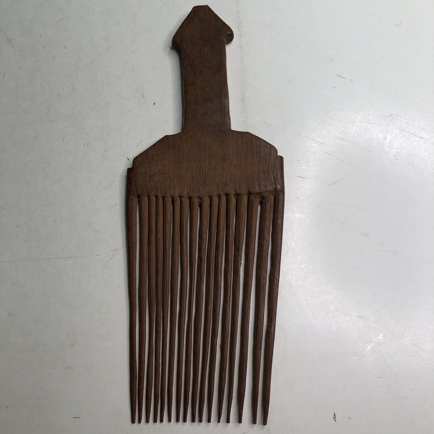 African Baule Tribe Wood Hair Pick Comb Hand Carved 10.25”