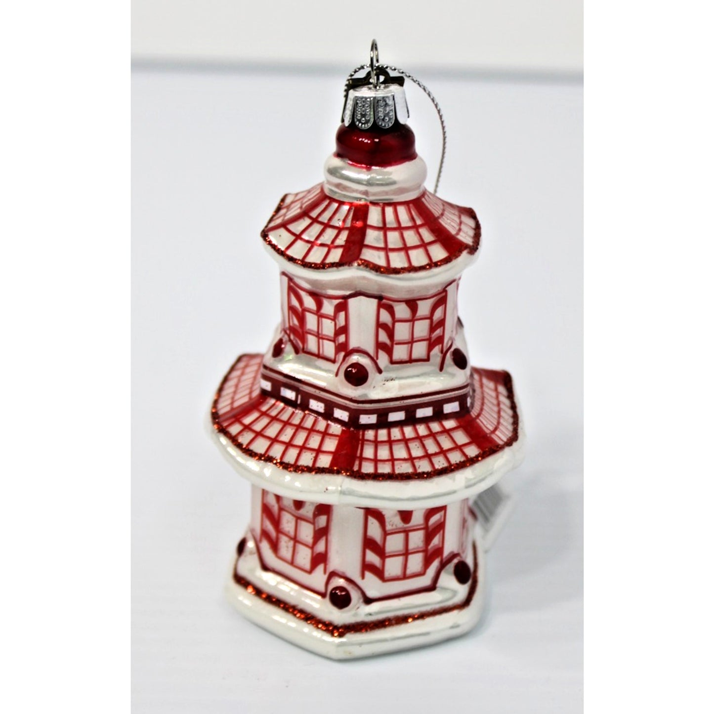 RARE Eric Cortina Red Pagoda Blown Glass Lustre Finish 5-Inch Ornament, NOS