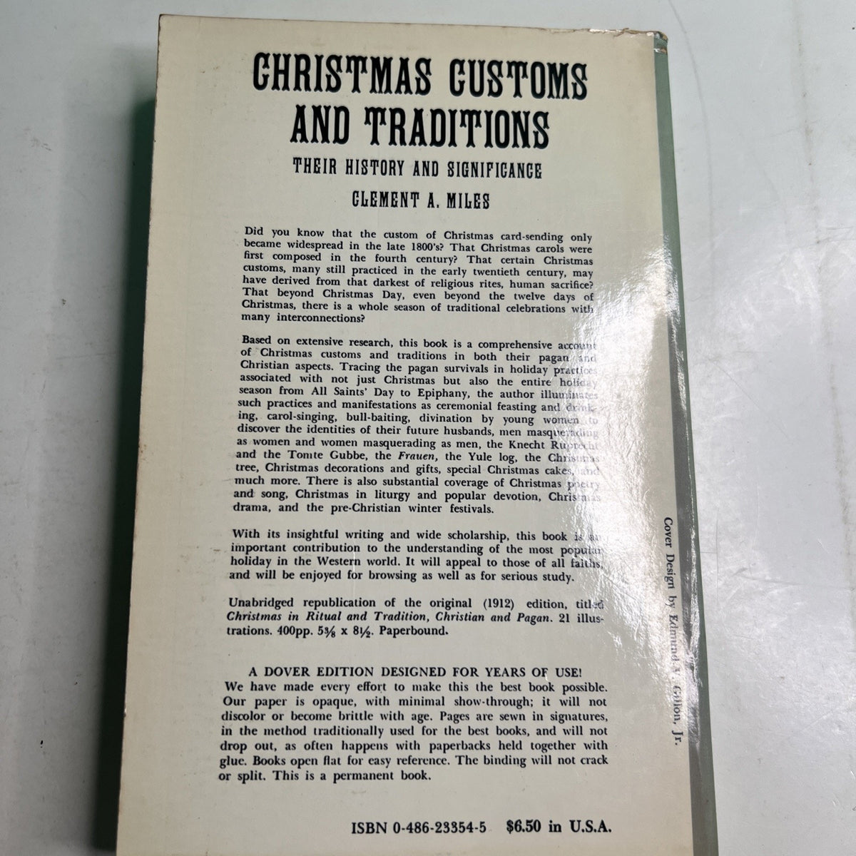 Christmas Customs and Traditions by Clement A. Miles 1976 PB Illustrated
