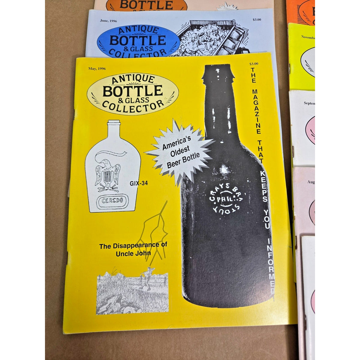 Vintage Antique Bottle & Glass Collector Magazine Lot 1996 Full Year 11 Issues