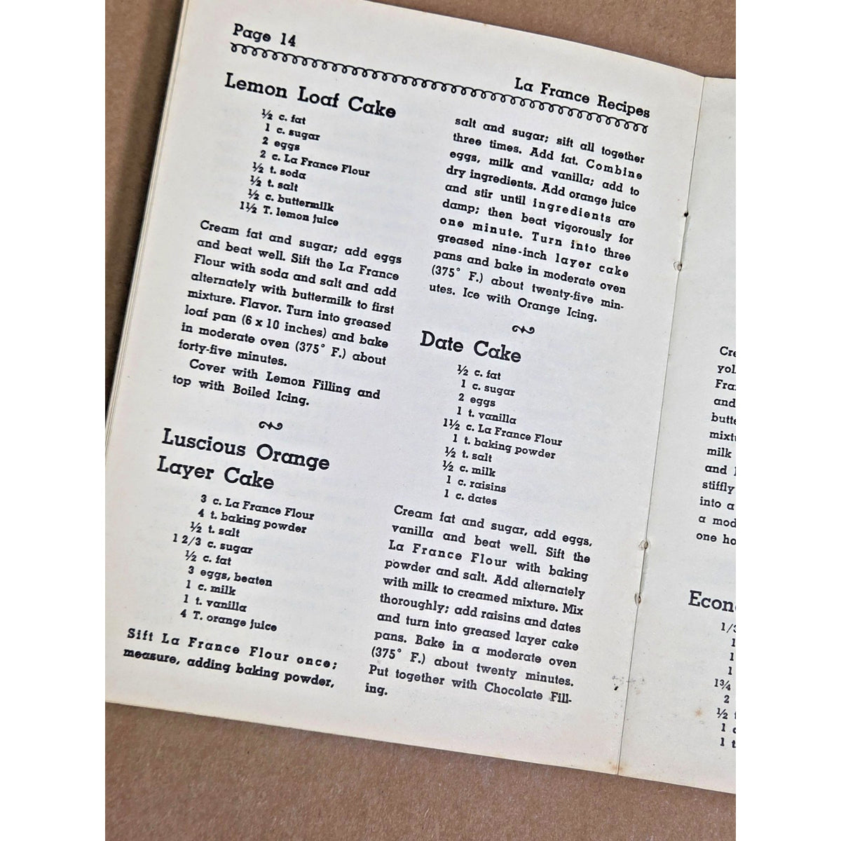 Vintage La France Flour Prize Recipes Booklet - Morten Milling Co. Dallas, TX