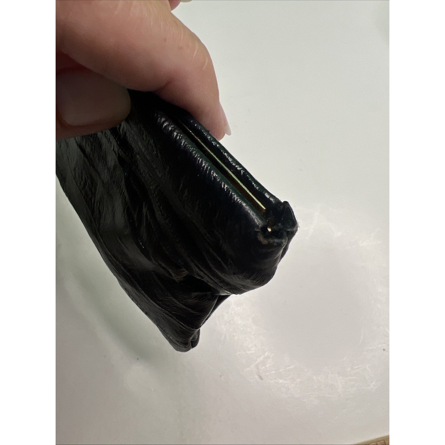 Genuine Eel Skin Wallet Eye Glass Case Long Black Vintage Kiss Lock Velvet Lined