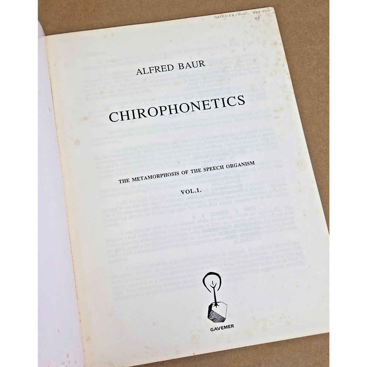 RARE- Vintage Chirophonetics Vol 1 Alfred Baur 1986 Gavemer Publishing 1986