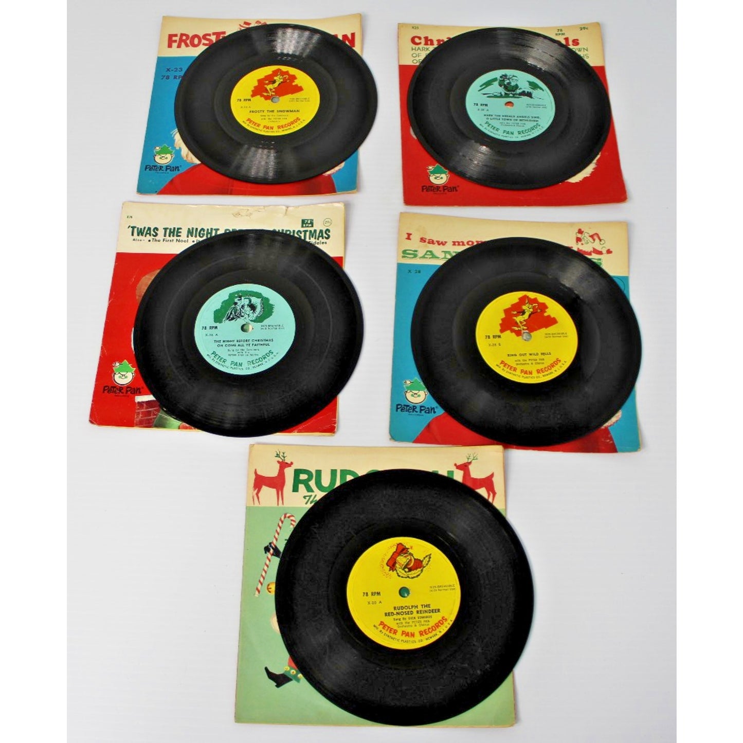 Children's Christmas 78 RPM Record + Sleeves Lot: Frosty, Rudolph, Santa Claus