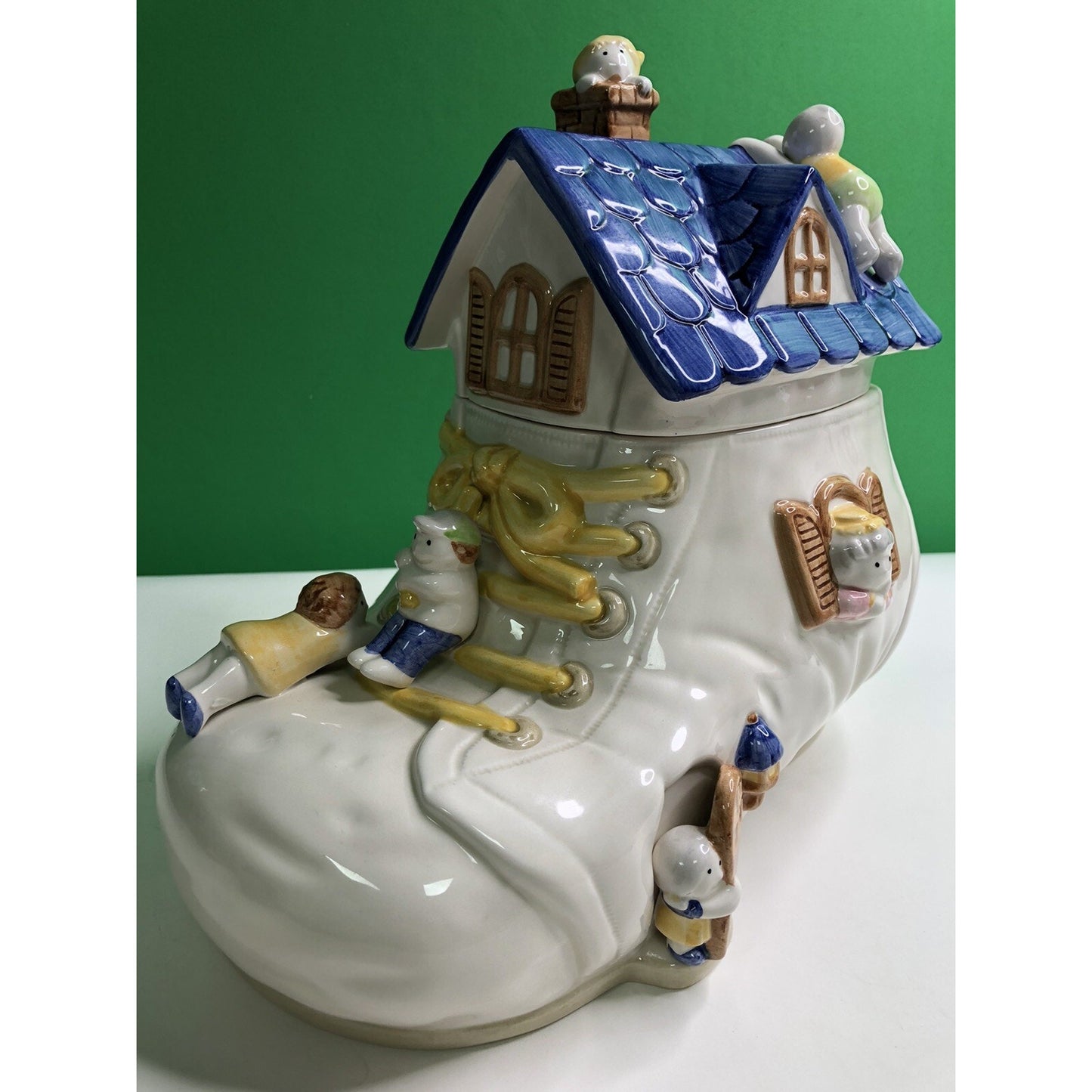 Vintage 1986 FITZ & FLOYD The Old Lady Who Lived in a Shoe COOKIE JAR Mint Large