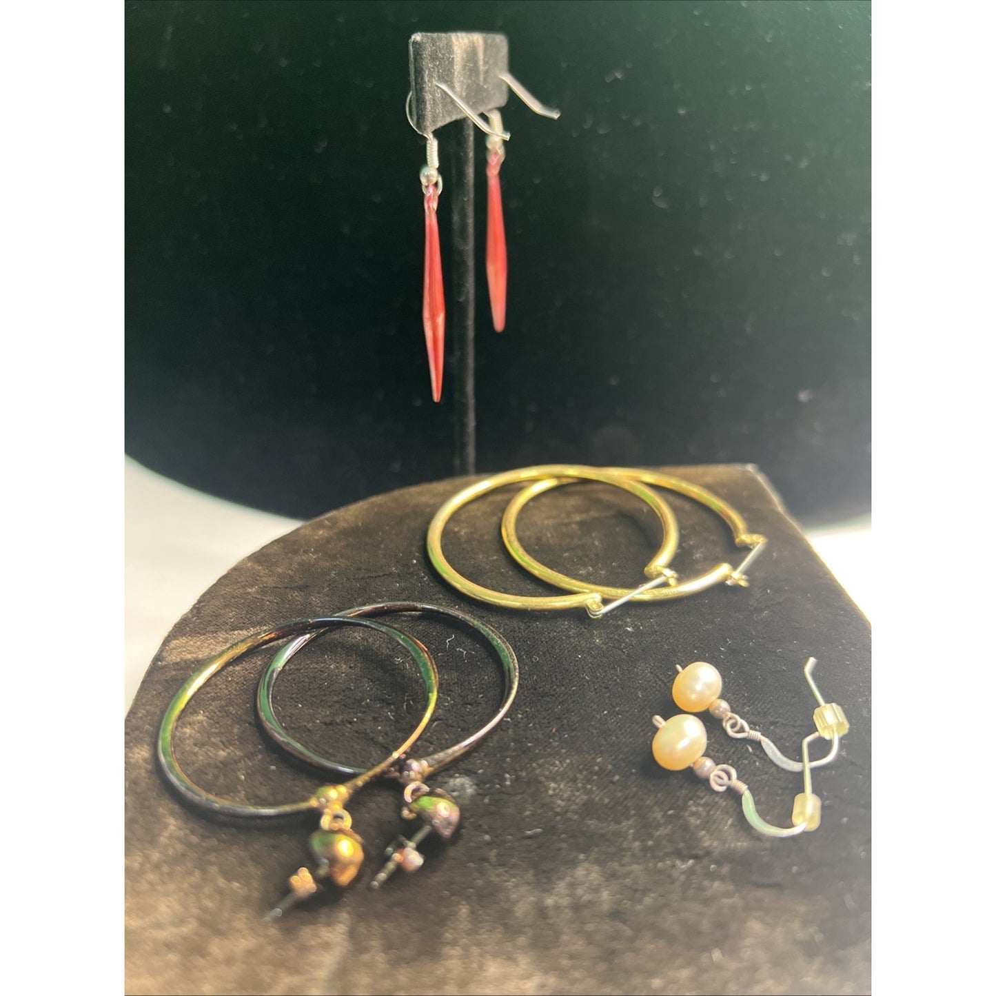 LOT OF MIXED STUD POST & DANGLE & HOOP EARRINGS 4 PAIRS Variety