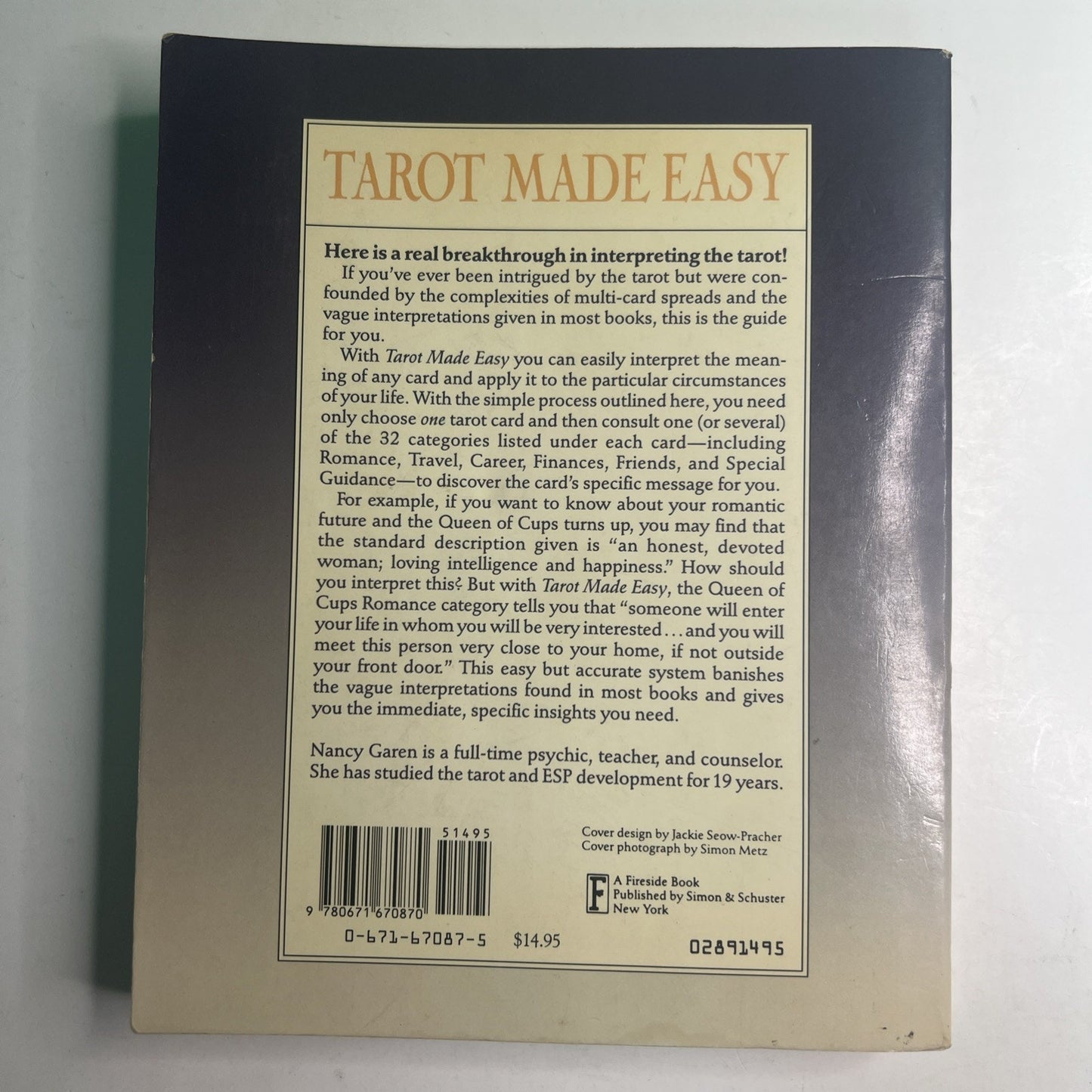 Vintage Tarot Card Reading Made Easy by Nancy Garen (1989) Beginner Guidebook PB