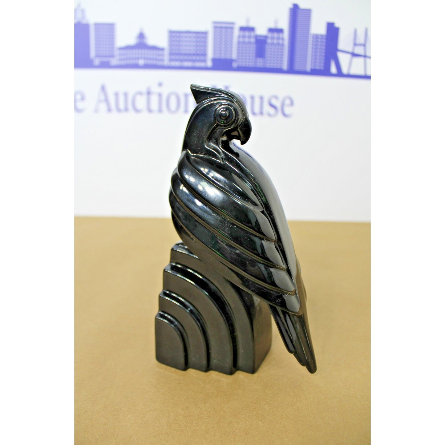 Vintage Fitz & Floyd Art Deco Jet Black Parrot Single Bookend, Weighted Figure