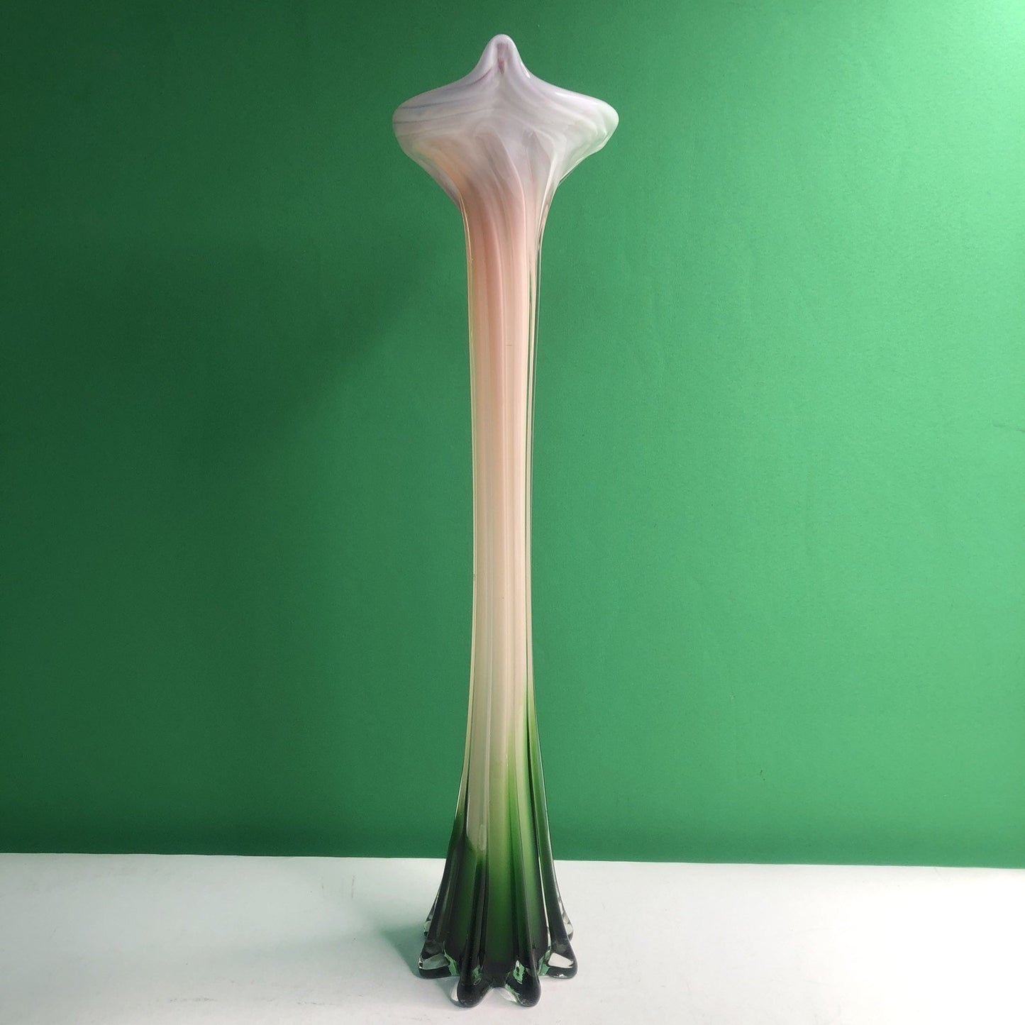 Jack in the Pulpit Calla Lily HandBlown Glass Vase Murano Style Red Orange Green