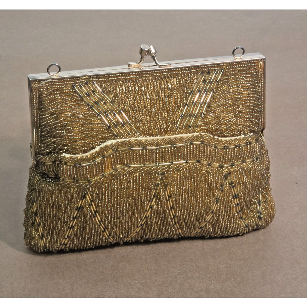 Vintage Laura Gold Beaded Art Deco Sunburst Evening Bag Clutch