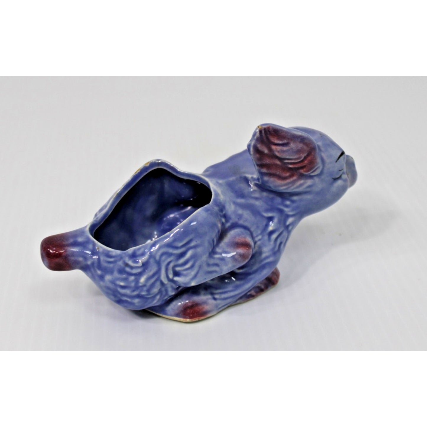 Vintage Shawnee Pottery Small Running Puppy Planter, Blue Dog, Kitschy!