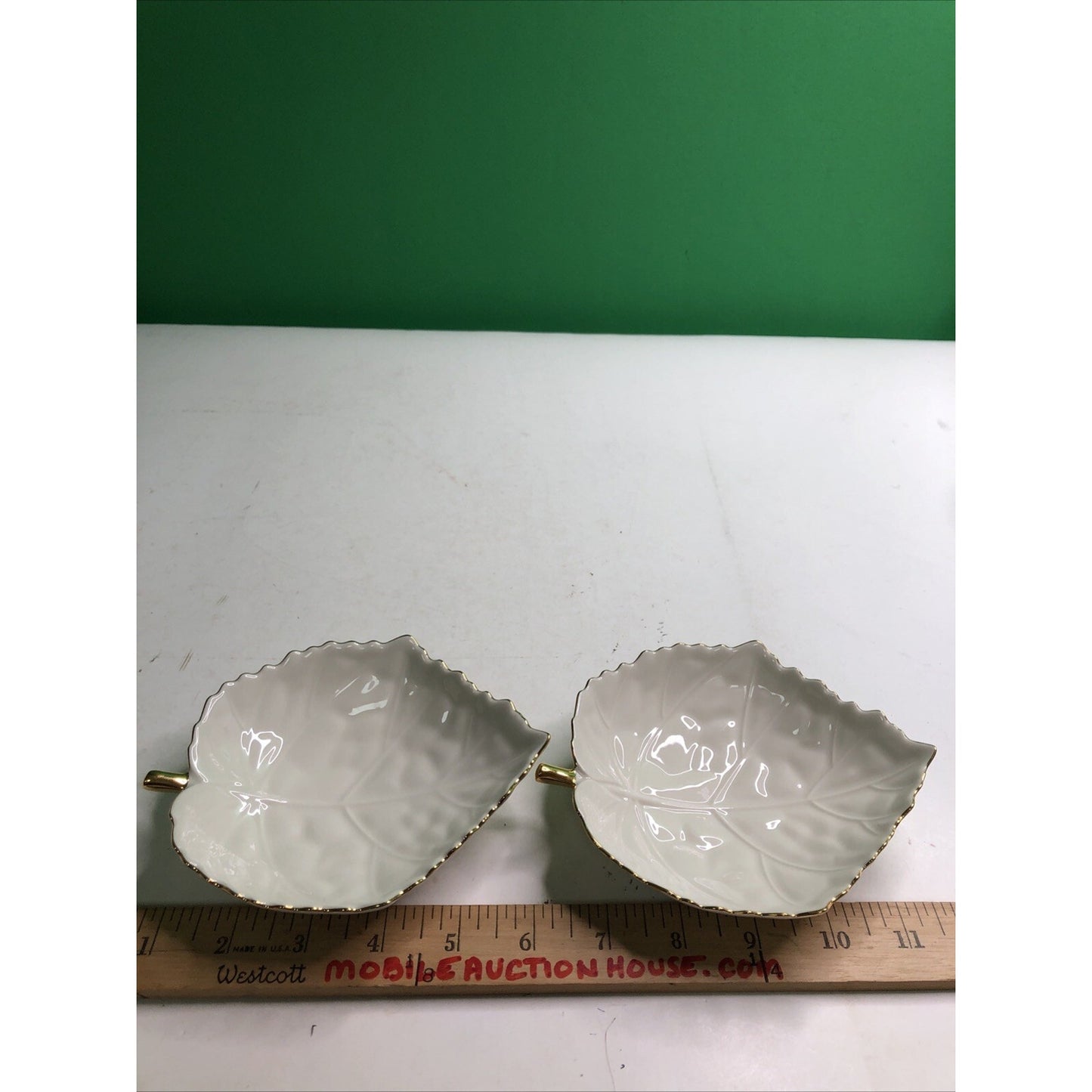 Set of 2 Lenox Leaf Trinket Candy Dish Aspen Maple Woodleaf 24k Gold Trim