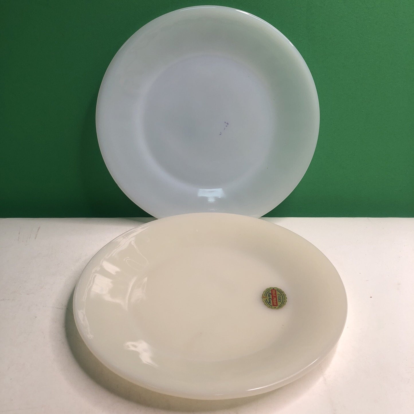MCM Anchor Hocking Glass Fire King Oven Ware Ivory Dinner Plate Set Of 2 1940s